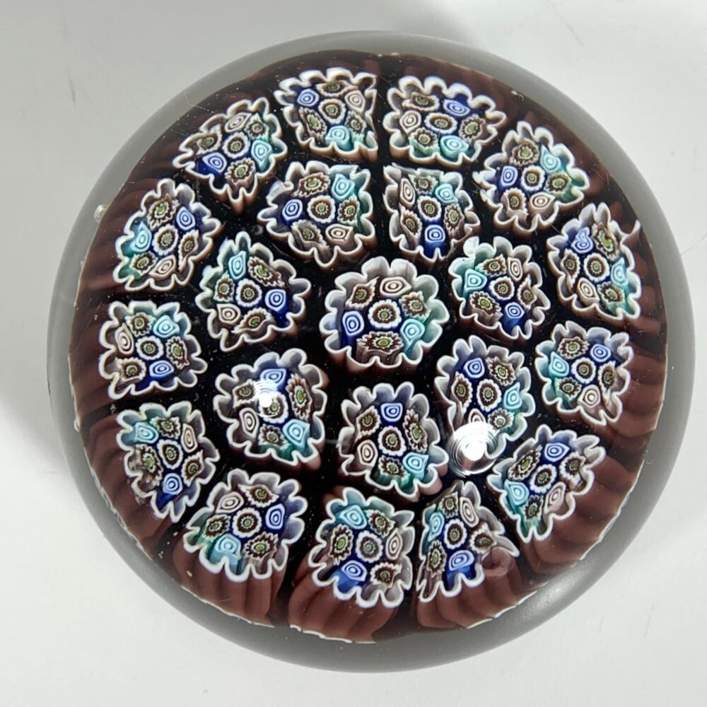 Millefiori Glass Paperweight Intricate Floral Patterns & Clear Dome VTG 90s